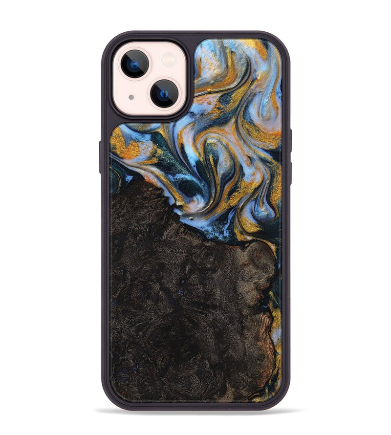 iPhone 14 Plus Wood+Resin Phone Case - Trey (Teal & Gold, 710869)