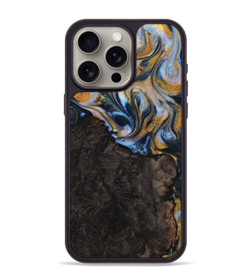 iPhone 15 Pro Max Wood+Resin Phone Case - Trey (Teal & Gold, 710869)