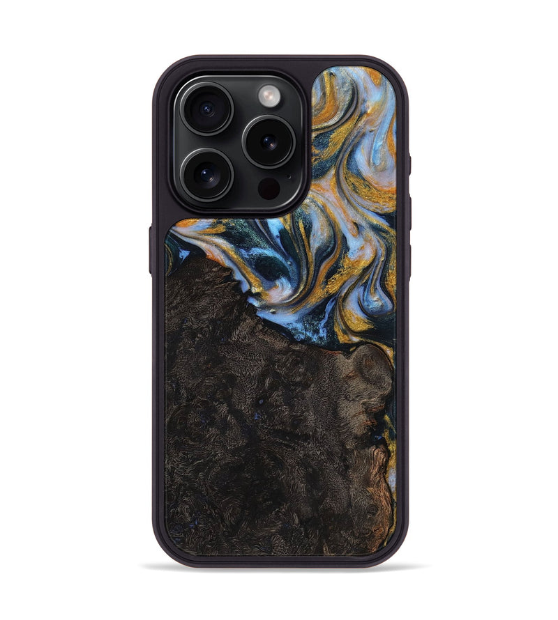 iPhone 15 Pro Wood+Resin Phone Case - Trey (Teal & Gold, 710869)