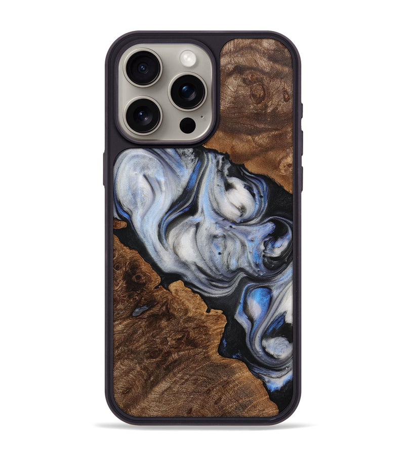 iPhone 15 Pro Max Wood+Resin Phone Case - Sally (Blue, 711011)