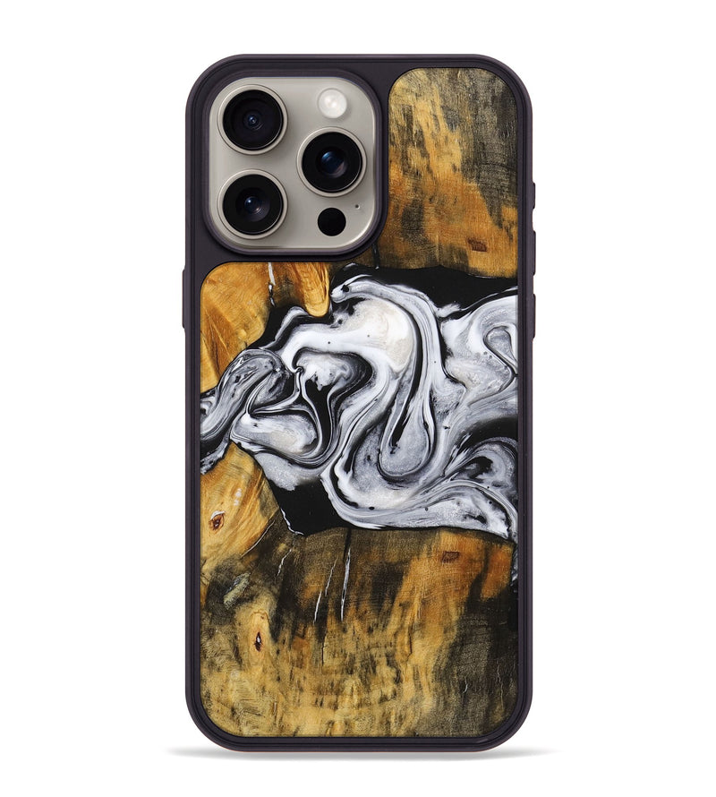 iPhone 15 Pro Max Wood+Resin Phone Case - Major (Black & White, 711061)