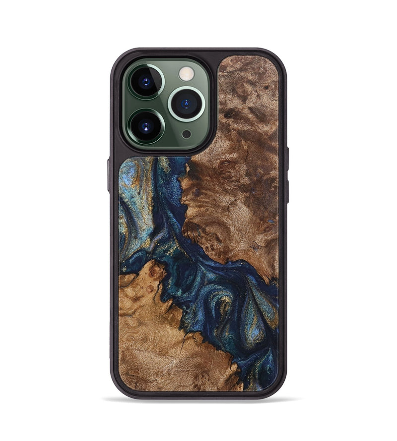 iPhone 13 Pro Wood+Resin Phone Case - Manuel (Teal & Gold, 711138)