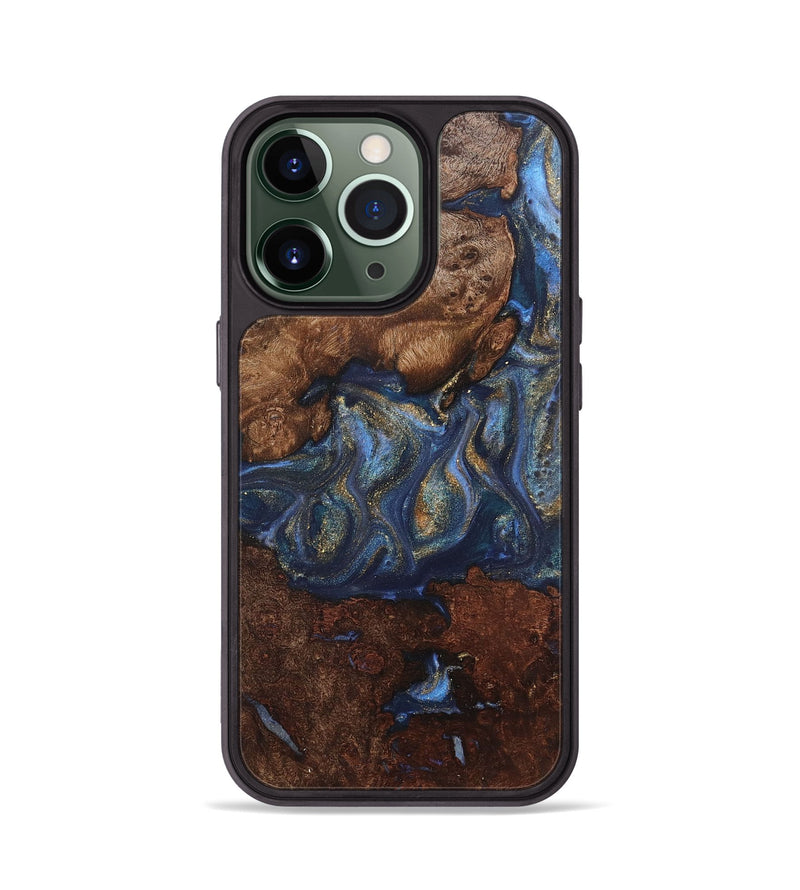 iPhone 13 Pro Wood+Resin Phone Case - Devon (Teal & Gold, 711139)
