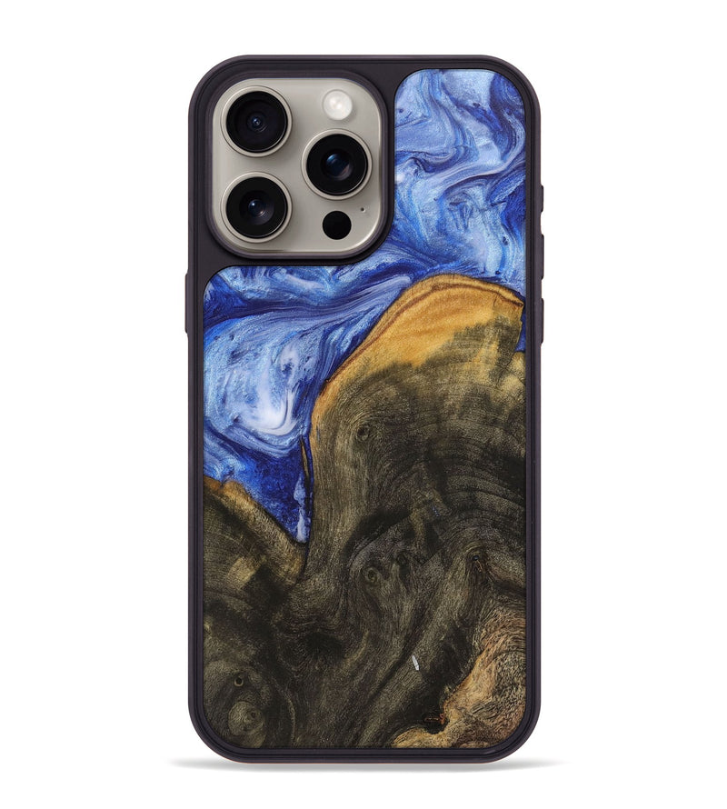 iPhone 15 Pro Max Wood+Resin Phone Case - Matthew (Blue, 711148)