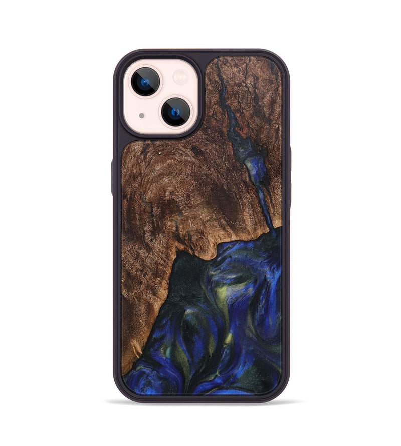 iPhone 14 Wood+Resin Phone Case - Kennedi (Blue, 711154)