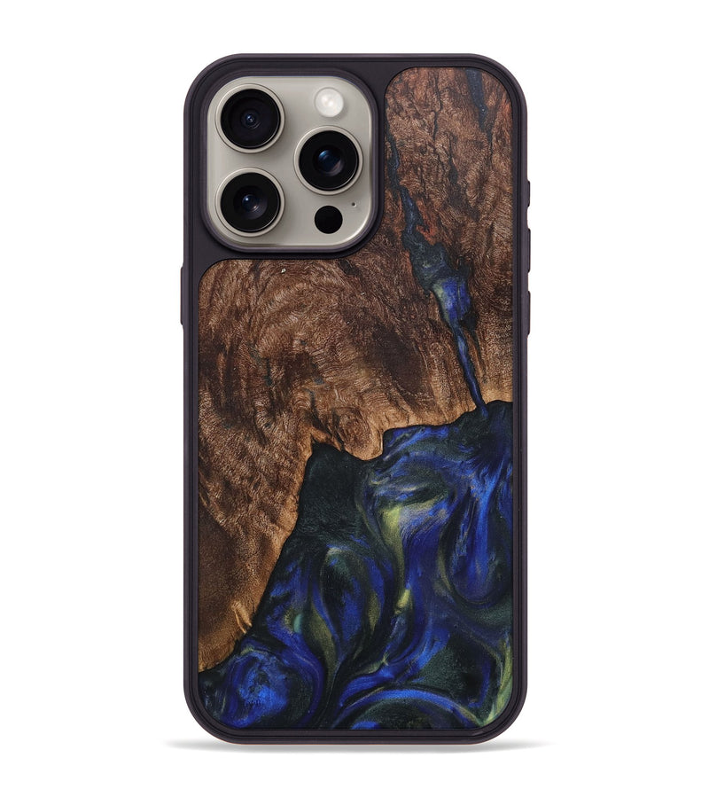 iPhone 15 Pro Max Wood+Resin Phone Case - Kennedi (Blue, 711154)