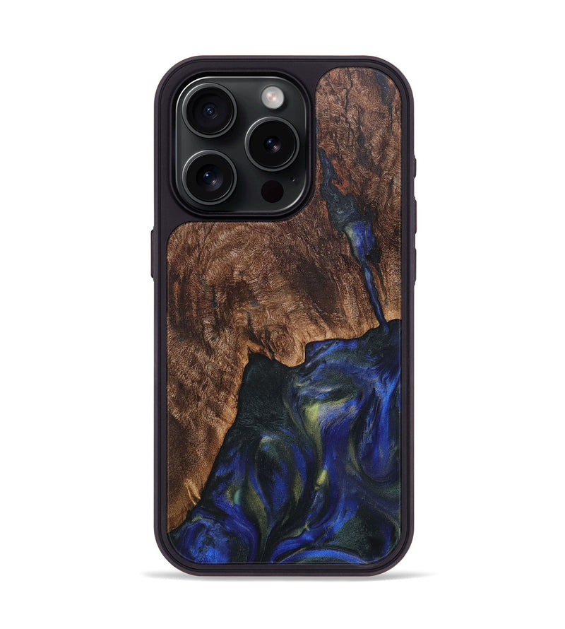 iPhone 15 Pro Wood+Resin Phone Case - Kennedi (Blue, 711154)