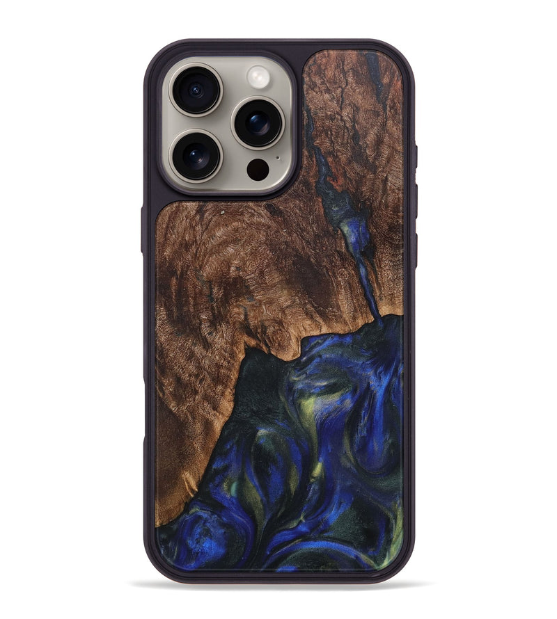 iPhone 16 Pro Max Wood+Resin Phone Case - Kennedi (Blue, 711154)