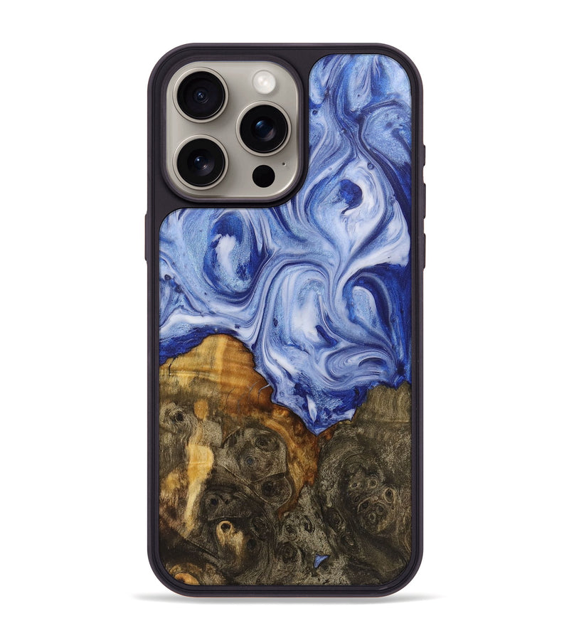 iPhone 15 Pro Max Wood+Resin Phone Case - Rudy (Blue, 711156)