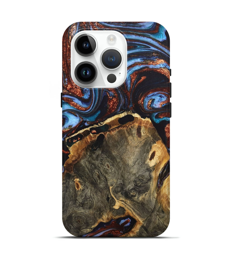 iPhone 15 Pro Wood+Resin Live Edge Phone Case - Addilyn (Teal & Gold, 711270)