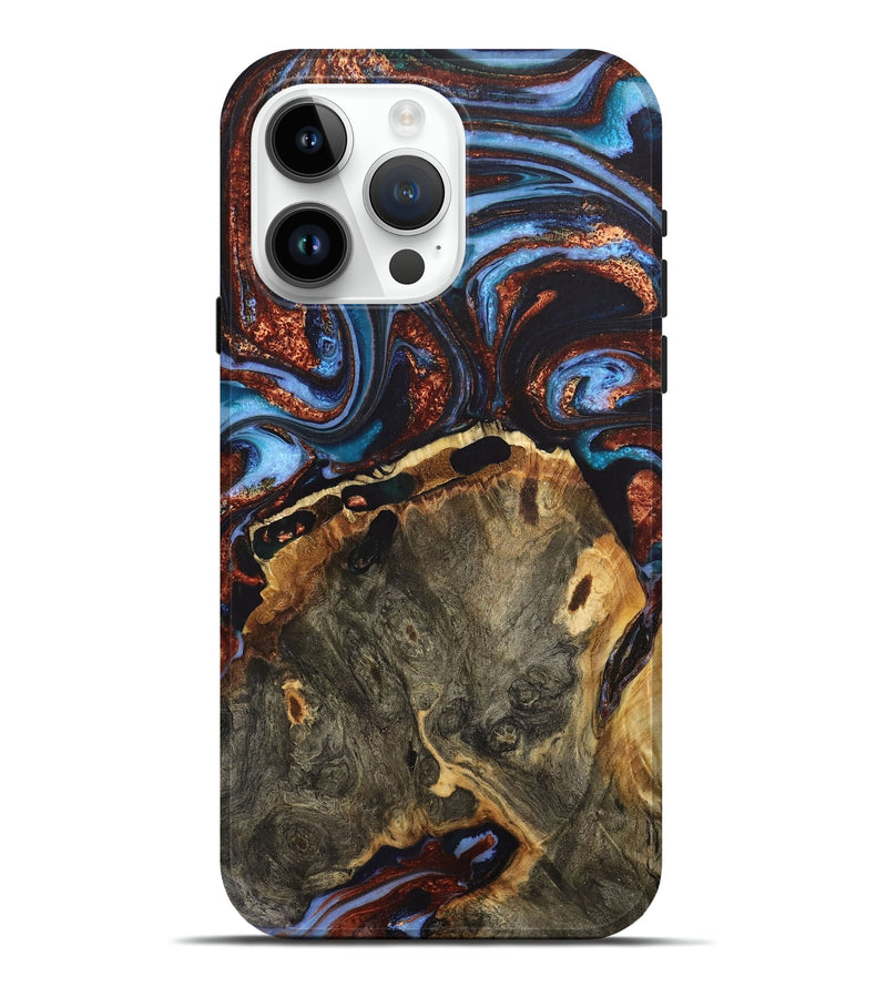 iPhone 15 Pro Max Wood+Resin Live Edge Phone Case - Addilyn (Teal & Gold, 711270)