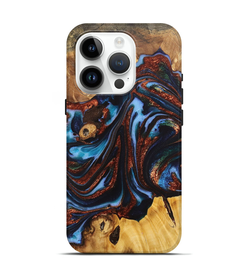 iPhone 15 Pro Wood+Resin Live Edge Phone Case - Shana (Teal & Gold, 711271)