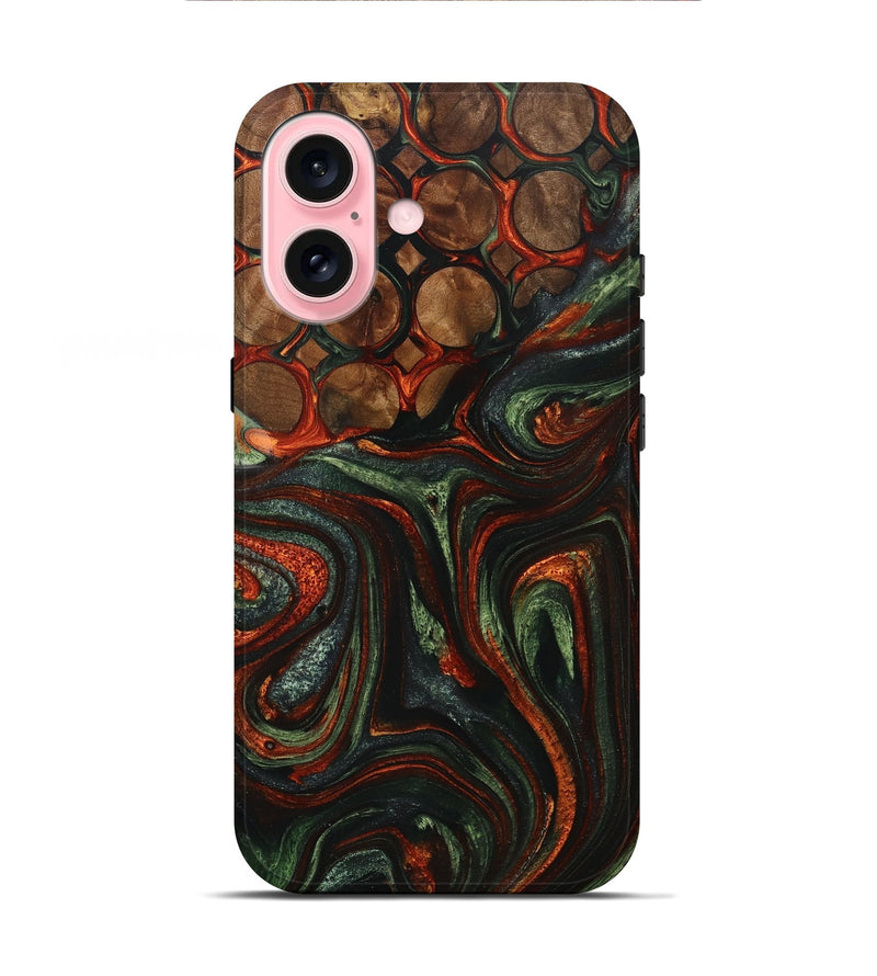 iPhone 16 Wood+Resin Live Edge Phone Case - Asia (Green, 711275)