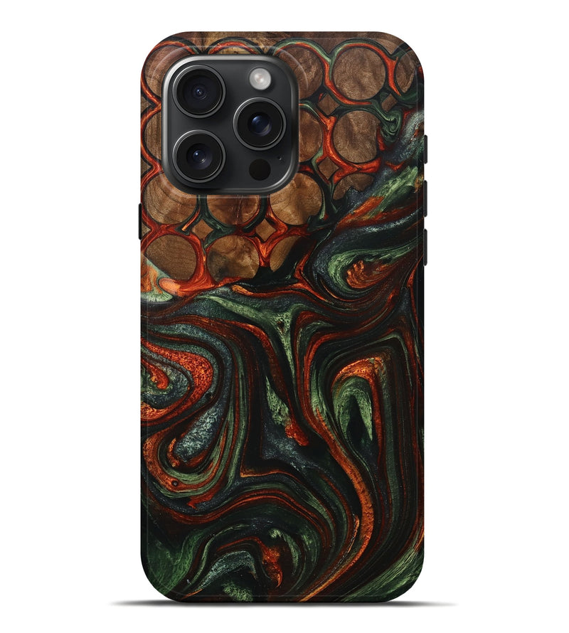 iPhone 16 Pro Max Wood+Resin Live Edge Phone Case - Asia (Green, 711275)