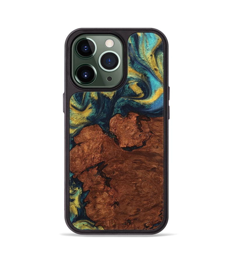 iPhone 13 Pro Wood+Resin Phone Case - Jo (Teal & Gold, 711368)