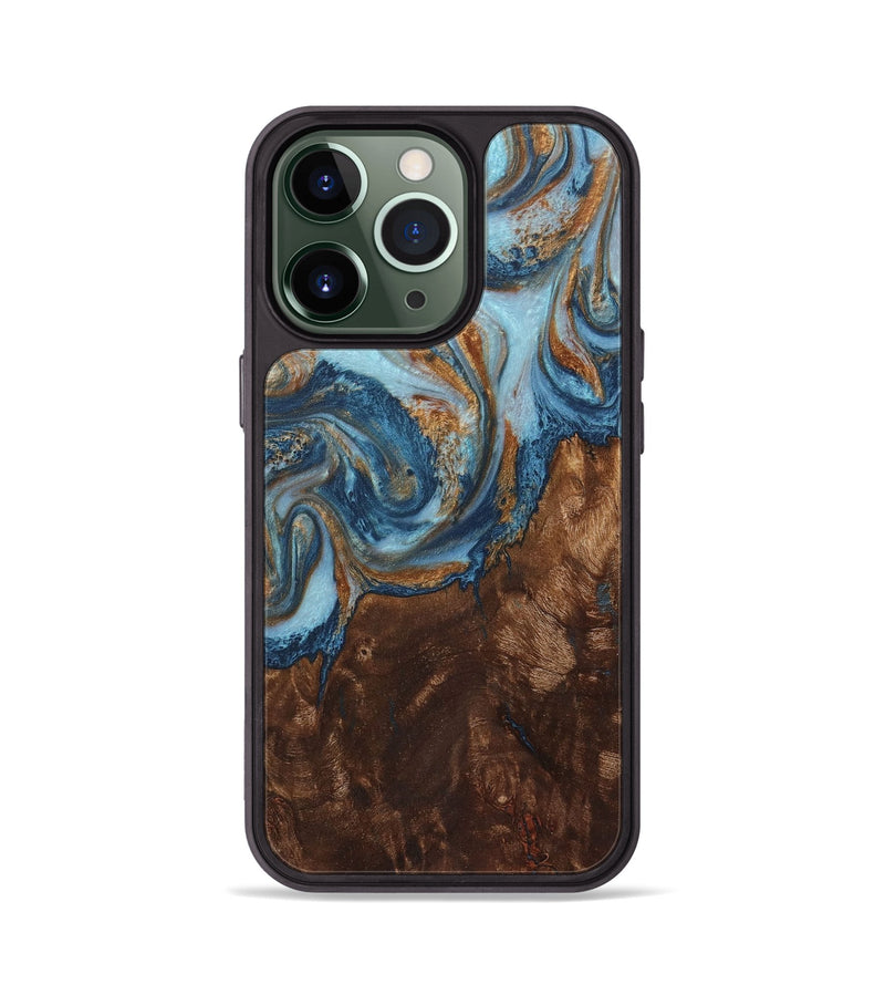iPhone 13 Pro Wood+Resin Phone Case - Beckett (Teal & Gold, 711375)