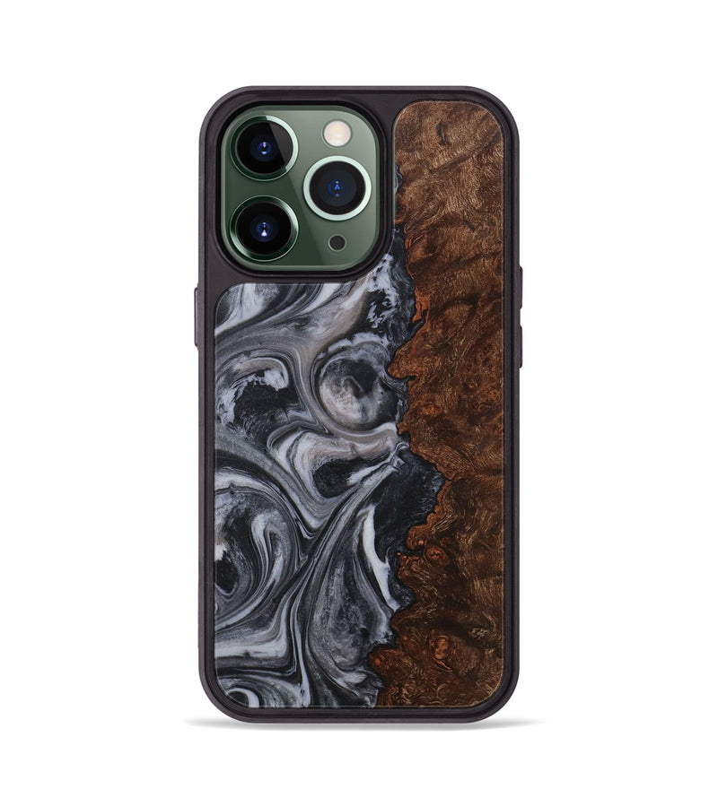 iPhone 13 Pro Wood+Resin Phone Case - Lynn (Black & White, 711601)