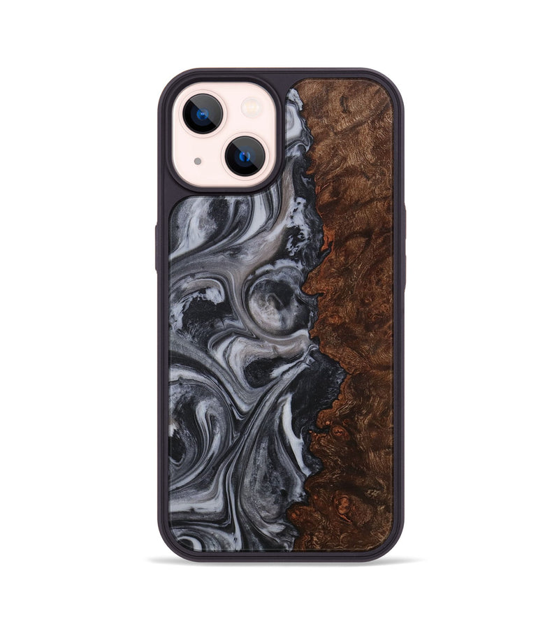 iPhone 14 Wood+Resin Phone Case - Lynn (Black & White, 711601)