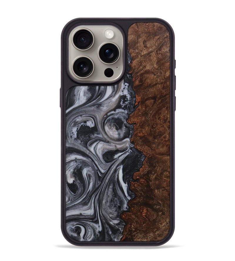 iPhone 15 Pro Max Wood+Resin Phone Case - Lynn (Black & White, 711601)
