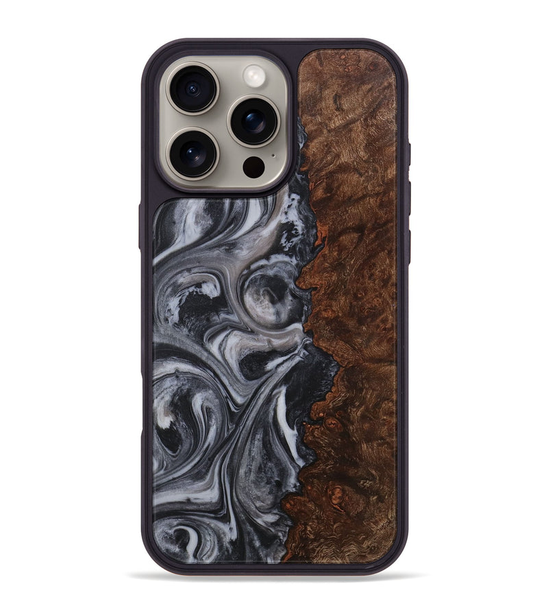 iPhone 16 Pro Max Wood+Resin Phone Case - Lynn (Black & White, 711601)