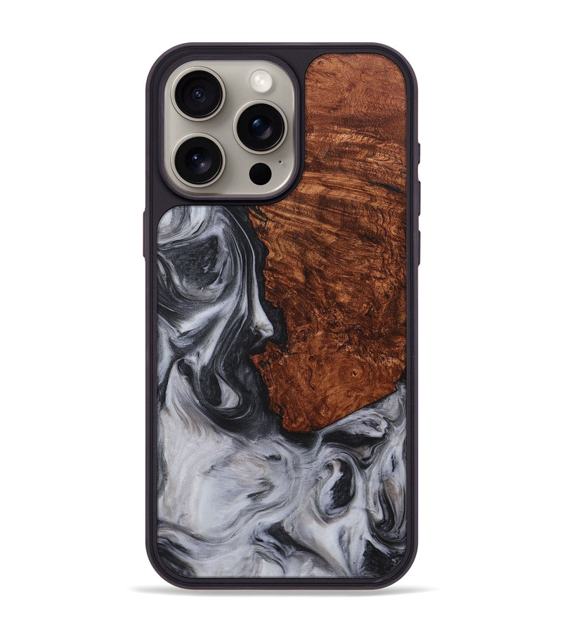 iPhone 15 Pro Max Wood+Resin Phone Case - Rocky (Black & White, 711604)