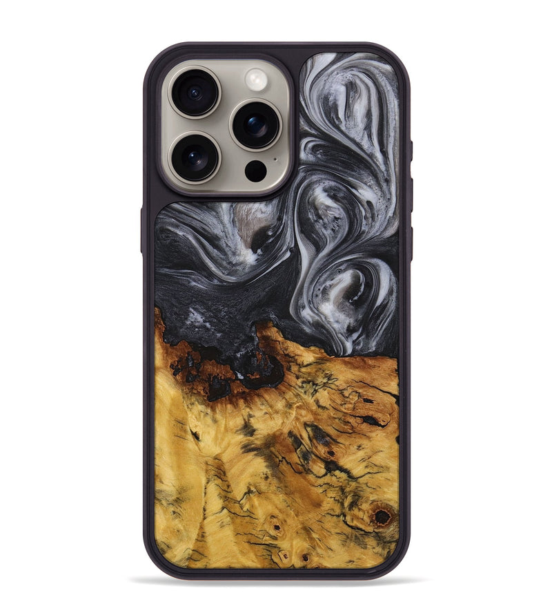 iPhone 15 Pro Max Wood+Resin Phone Case - Carolina (Black & White, 711605)