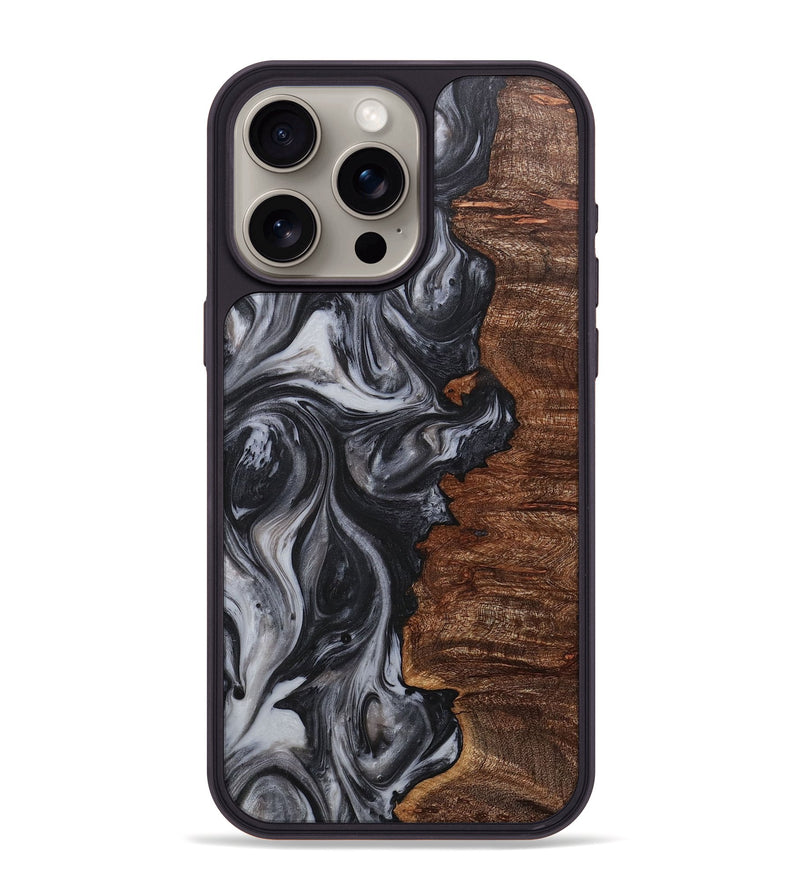 iPhone 15 Pro Max Wood+Resin Phone Case - Bertha (Black & White, 711606)