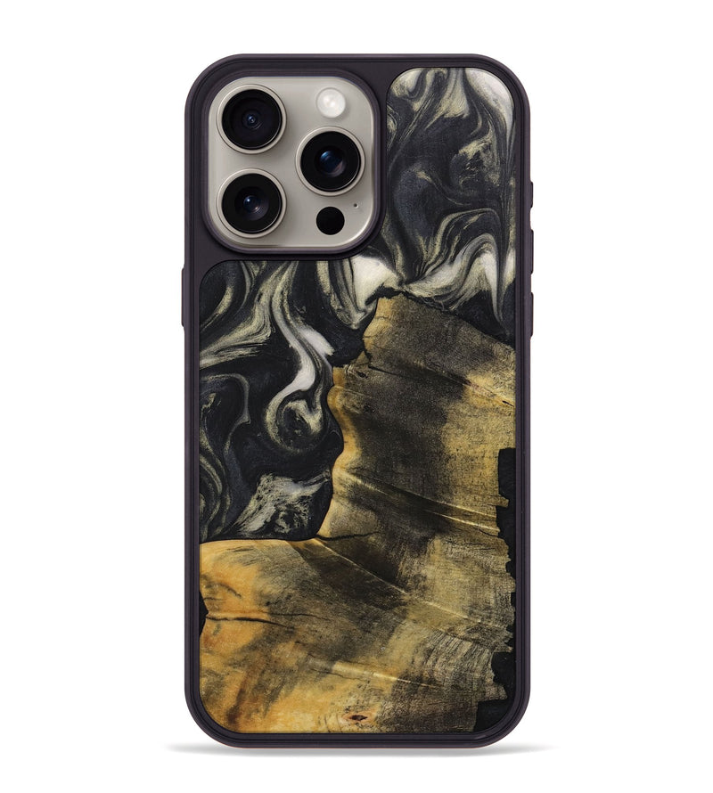 iPhone 15 Pro Max Wood+Resin Phone Case - Sherry (Black & White, 711607)