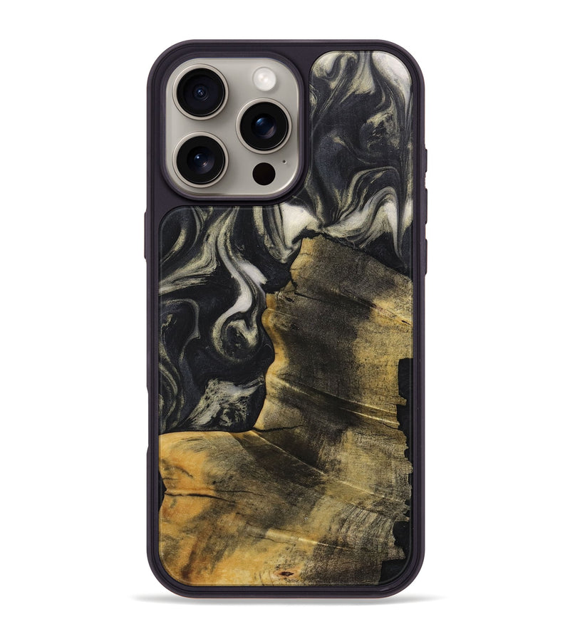 iPhone 16 Pro Max Wood+Resin Phone Case - Sherry (Black & White, 711607)