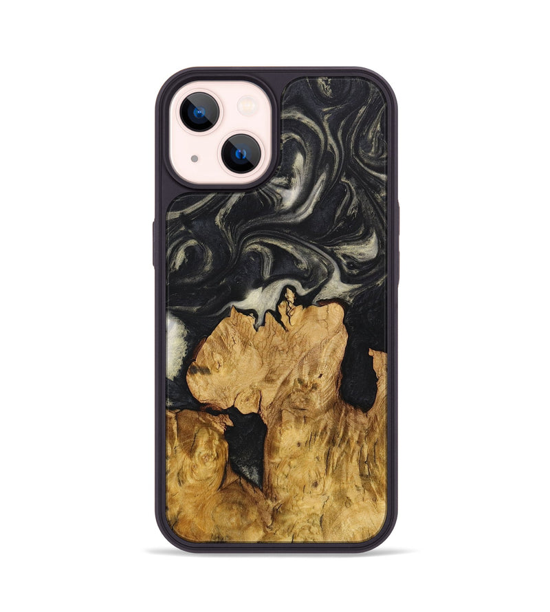 iPhone 14 Wood+Resin Phone Case - Emery (Black & White, 711608)