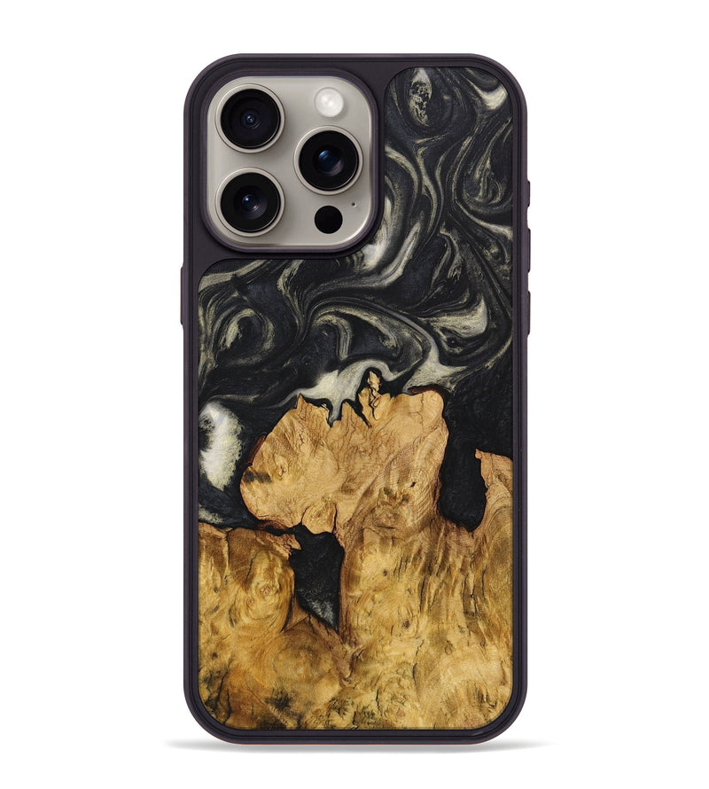 iPhone 15 Pro Max Wood+Resin Phone Case - Emery (Black & White, 711608)