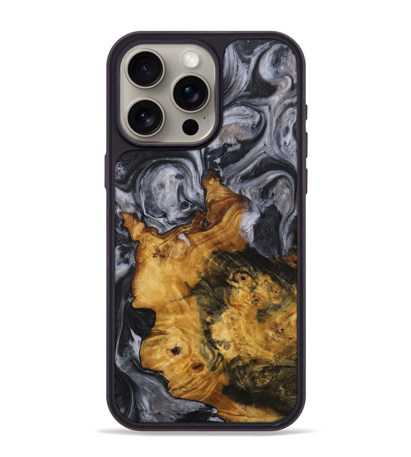 iPhone 15 Pro Max Wood+Resin Phone Case - Geraldine (Black & White, 711610)