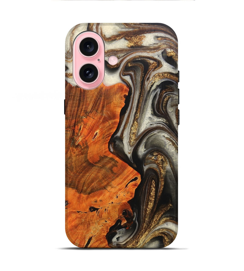 iPhone 16 Wood+Resin Live Edge Phone Case - Stephanie (Black & White, 711674)