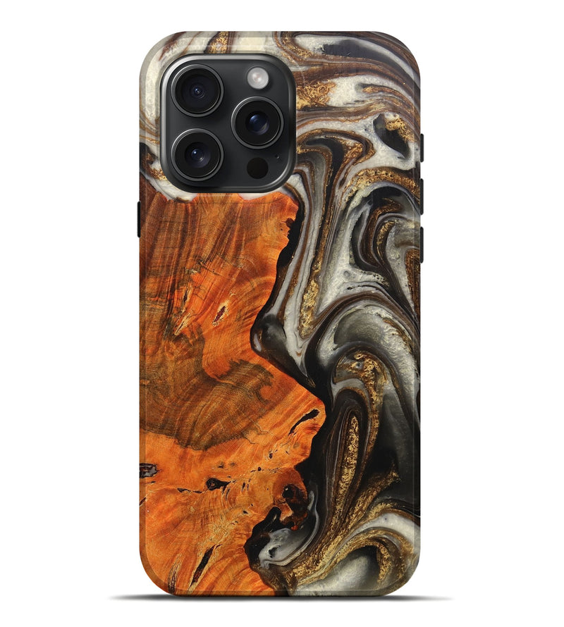 iPhone 16 Pro Max Wood+Resin Live Edge Phone Case - Stephanie (Black & White, 711674)