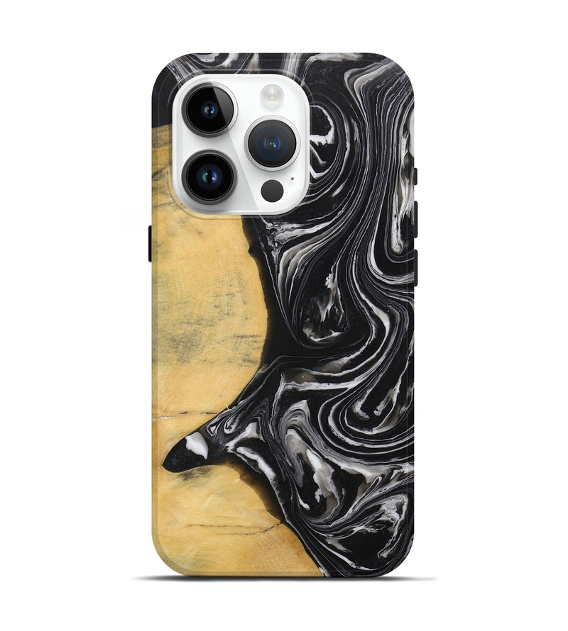 iPhone 15 Pro Wood+Resin Live Edge Phone Case - Lacey (Black & White, 711675)