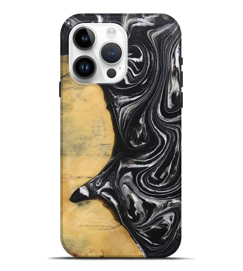 iPhone 15 Pro Max Wood+Resin Live Edge Phone Case - Lacey (Black & White, 711675)