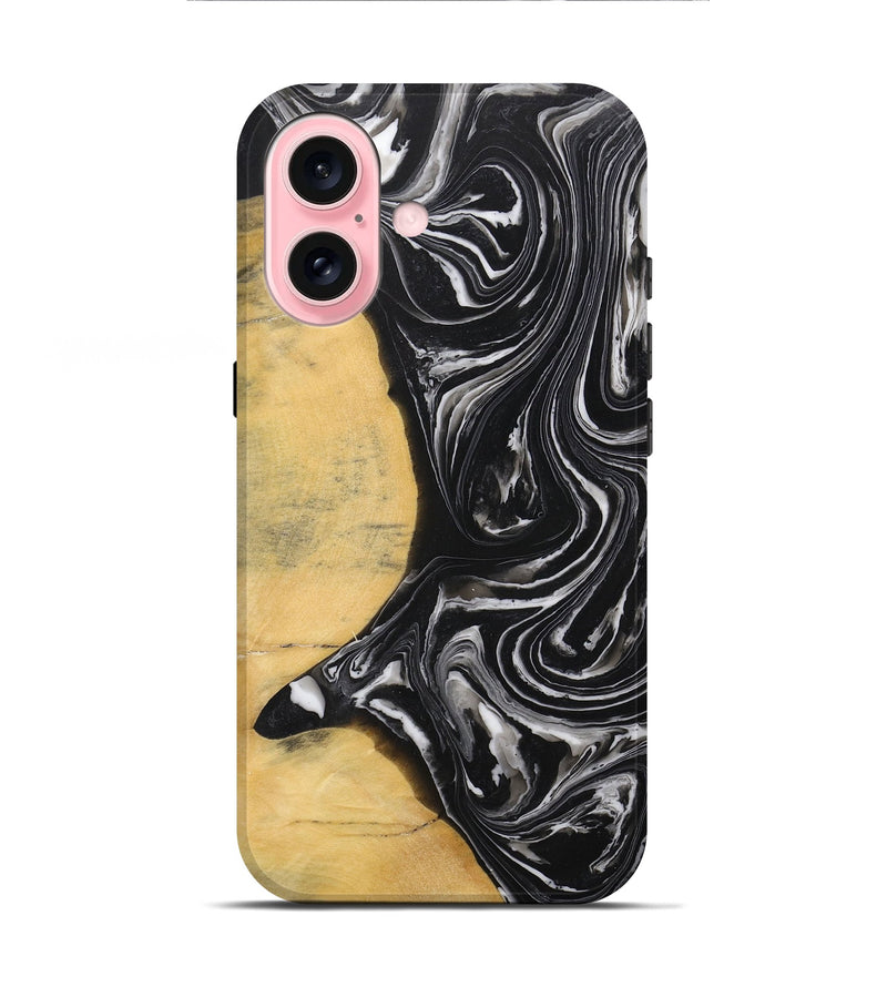 iPhone 16 Wood+Resin Live Edge Phone Case - Lacey (Black & White, 711675)