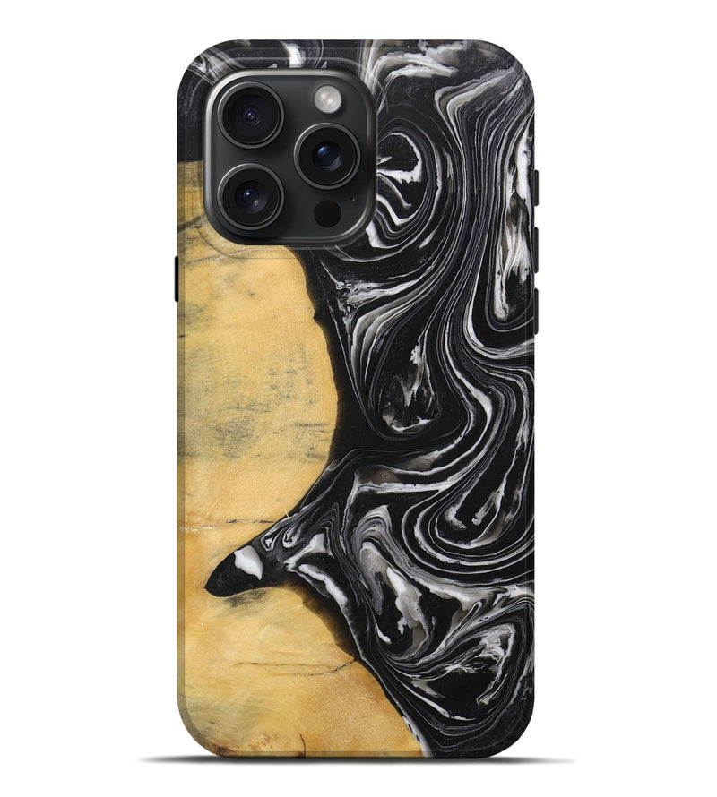 iPhone 16 Pro Max Wood+Resin Live Edge Phone Case - Lacey (Black & White, 711675)