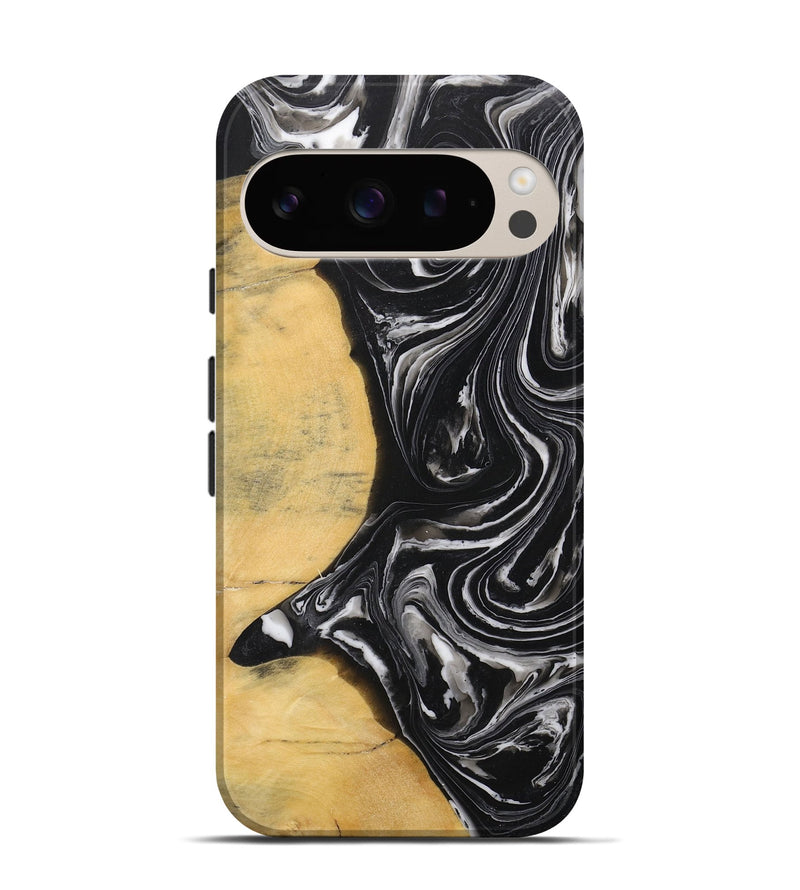 Pixel 9 Wood+Resin Live Edge Phone Case - Lacey (Black & White, 711675)