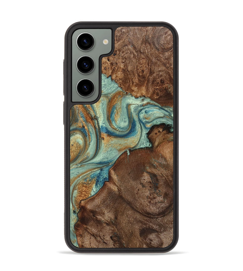 Galaxy S23 Plus Wood+Resin Phone Case - Tristen (Teal & Gold, 711796)