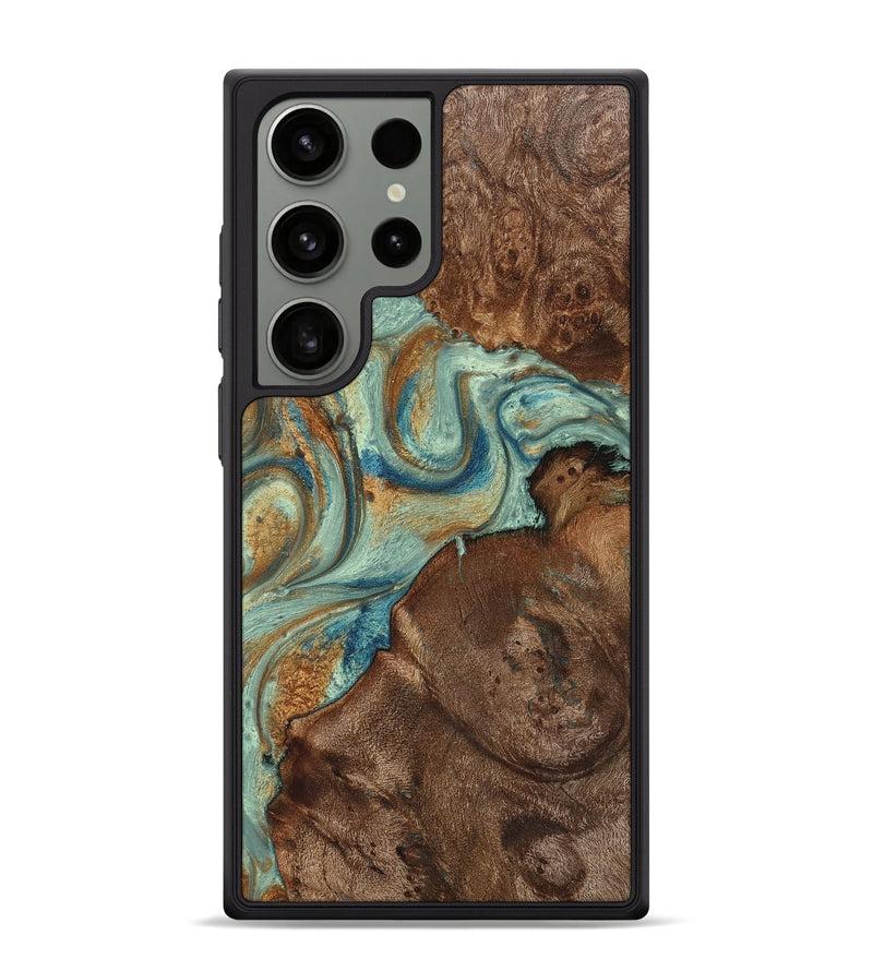 Galaxy S24 Ultra Wood+Resin Phone Case - Tristen (Teal & Gold, 711796)