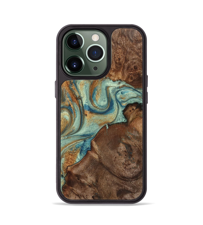 iPhone 13 Pro Wood+Resin Phone Case - Tristen (Teal & Gold, 711796)