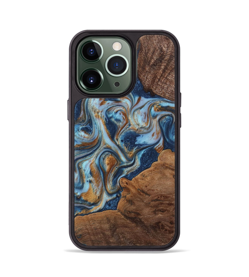 iPhone 13 Pro Wood+Resin Phone Case - Rocky (Teal & Gold, 711797)