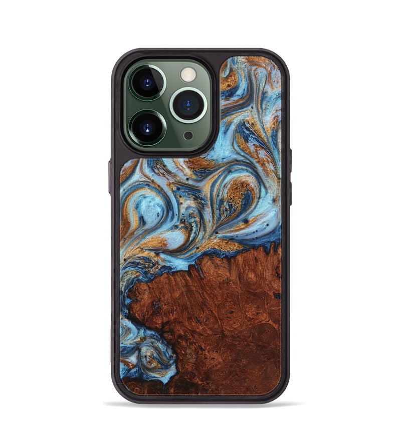 iPhone 13 Pro Wood+Resin Phone Case - Alvin (Teal & Gold, 711803)