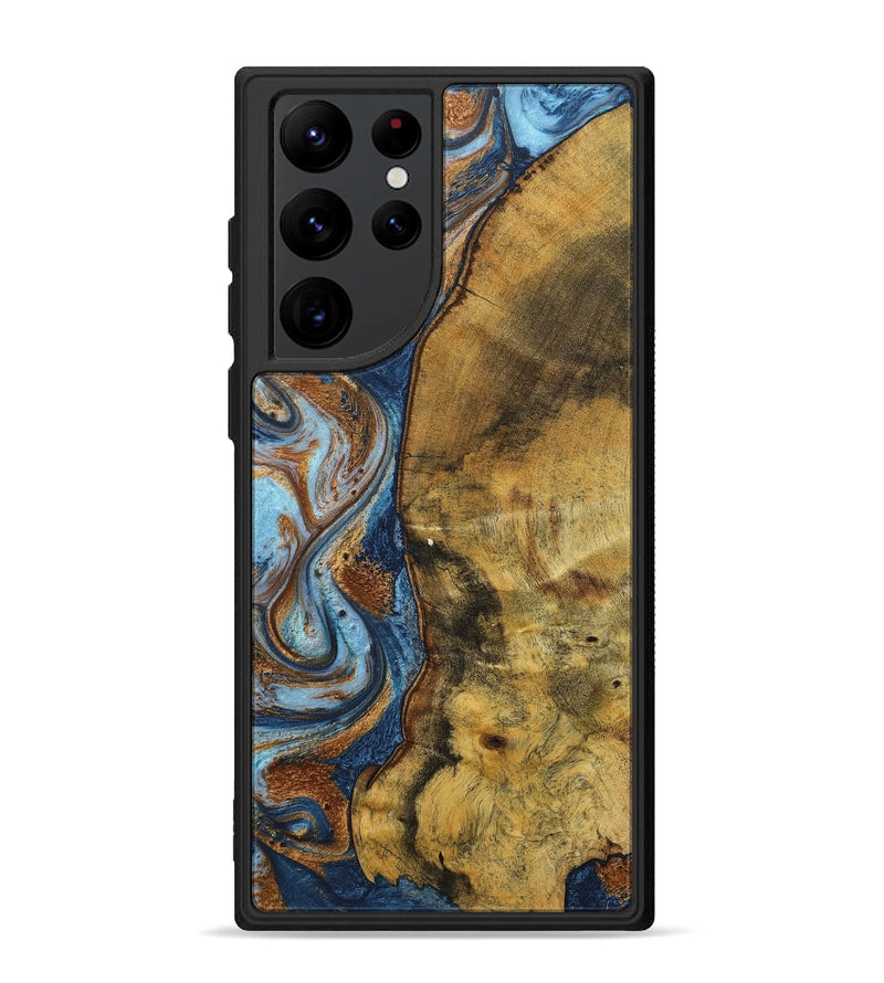 Galaxy S22 Ultra Wood+Resin Phone Case - Devonte (Teal & Gold, 711807)