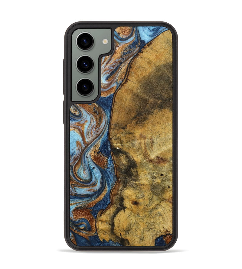 Galaxy S23 Plus Wood+Resin Phone Case - Devonte (Teal & Gold, 711807)