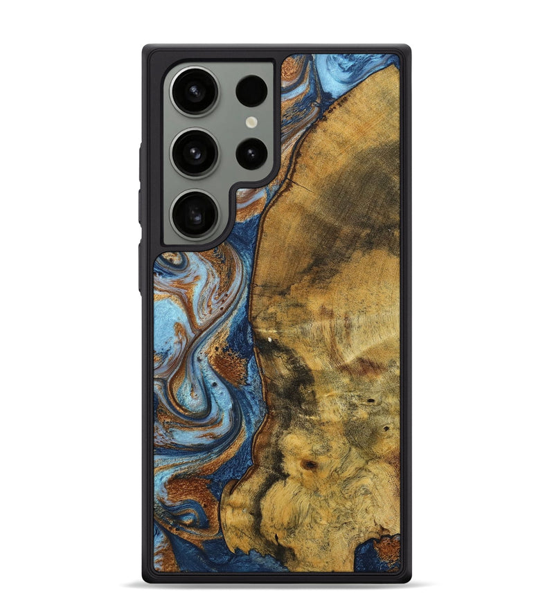 Galaxy S24 Ultra Wood+Resin Phone Case - Devonte (Teal & Gold, 711807)