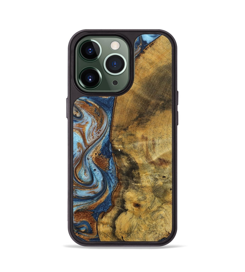 iPhone 13 Pro Wood+Resin Phone Case - Devonte (Teal & Gold, 711807)