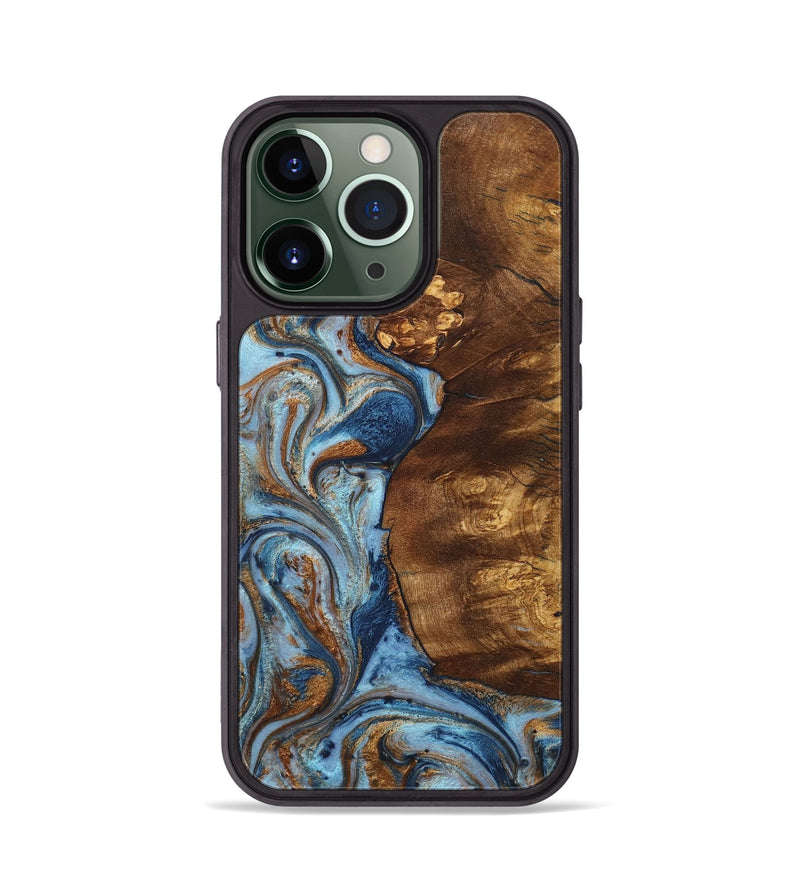 iPhone 13 Pro Wood+Resin Phone Case - Jada (Teal & Gold, 711808)