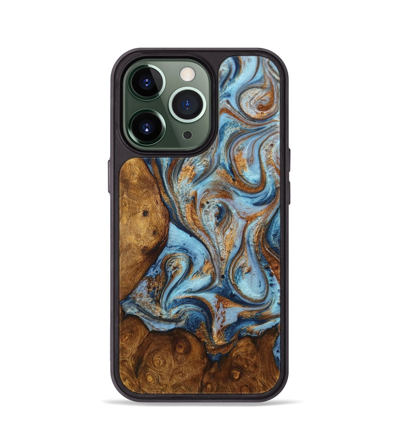 iPhone 13 Pro Wood+Resin Phone Case - Jett (Teal & Gold, 711816)